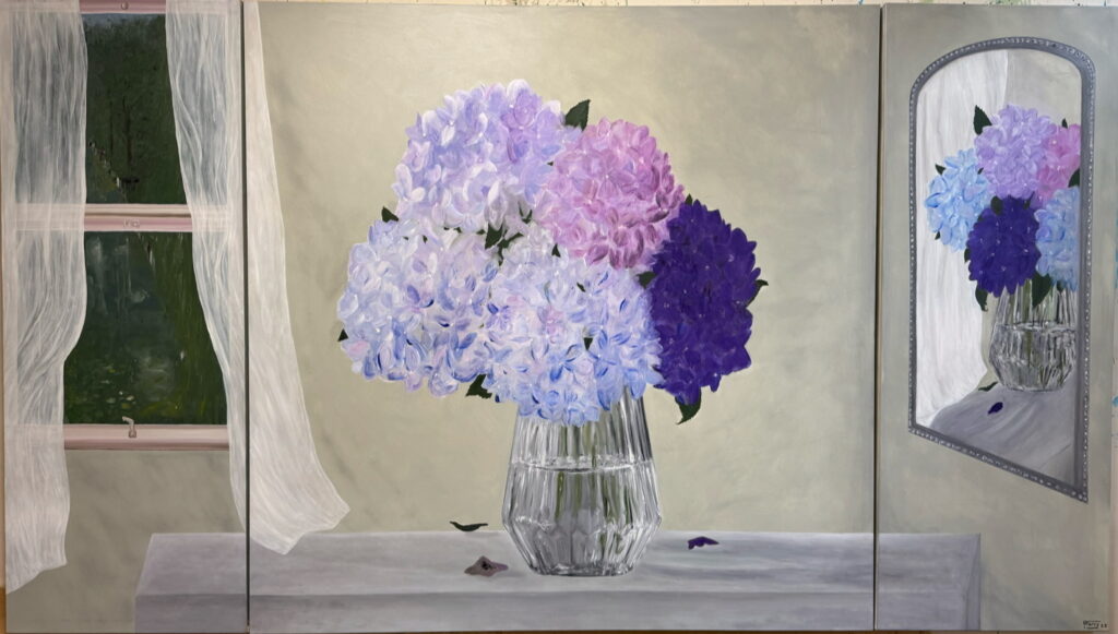 Tryptique de fleurs, peintures de François Farcy